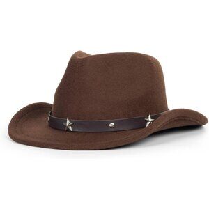 Women's Brown Western With Star Metal Buckle Belt Classic Fedora Felt Cowboy Hat